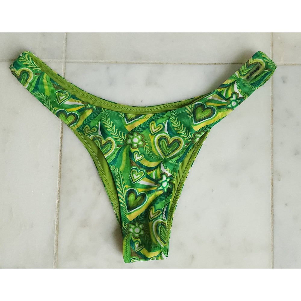 Blackbough Bikini Bottoms Women XL Green Tropical Heart HighCut Swim BeachResort